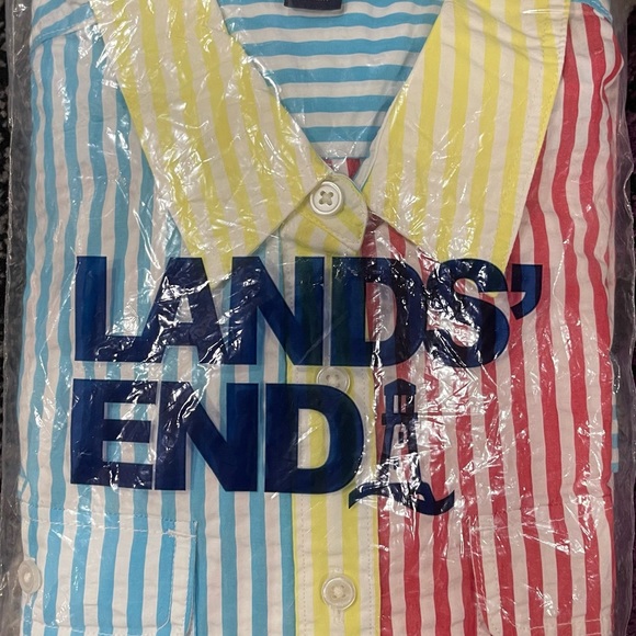 Lands' End Women's Tall Cotton Denim Button Front Long Sleeve Dress - Picture 3 of 7